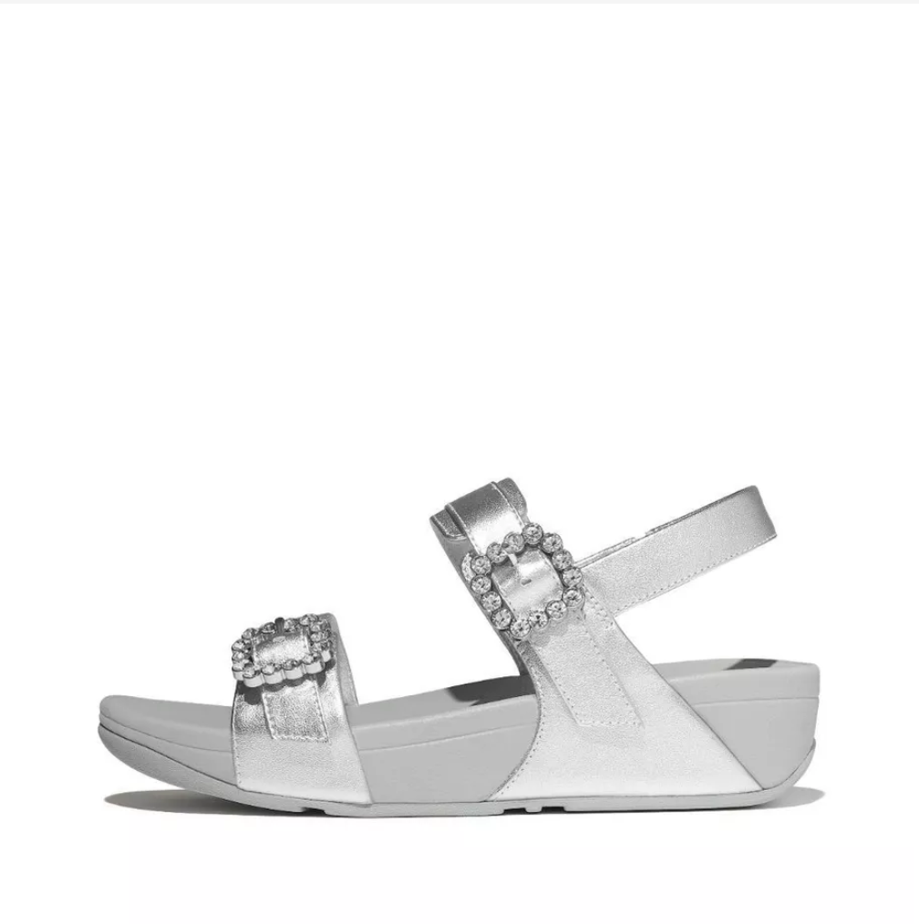 FitFlop Lulu Crystal-Buckle Back-Strap Women’s Sandals – Silver