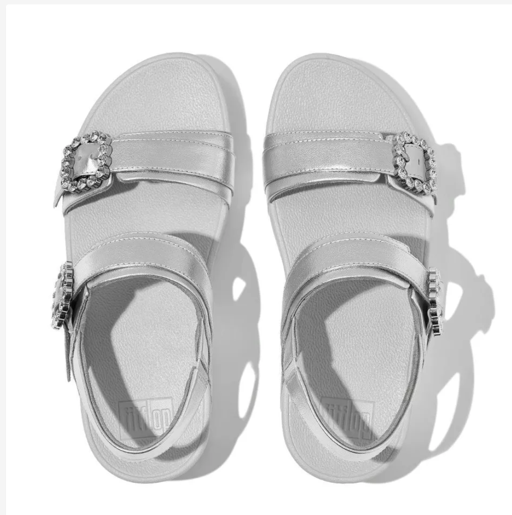 FitFlop Lulu Crystal-Buckle Back-Strap Women’s Sandals – Silver