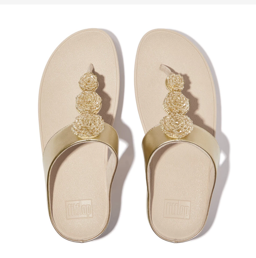FitFlop Fino Beadie-Button Metallic Women’s Flip-Flops – Gold