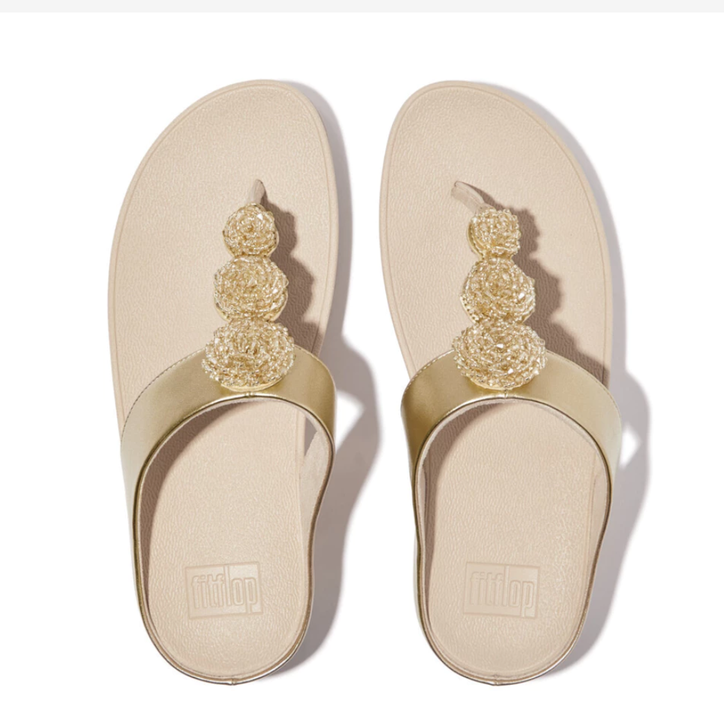 FitFlop Fino Beadie-Button Metallic Women’s Flip-Flops – Gold