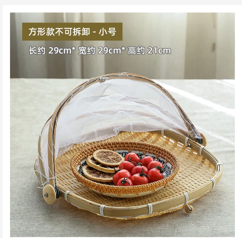 Foldable Bamboo Food Cover  Natural Mesh Protector
