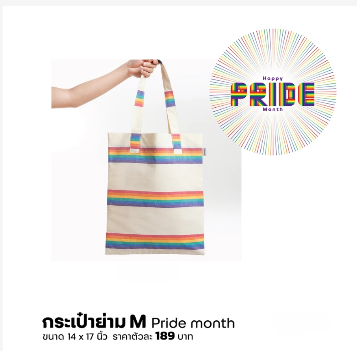 Pride Rainbow Tote Bag, Handmade Cotton Shoulder Bag