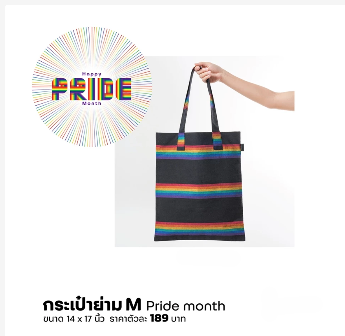 Pride Rainbow Tote Bag, Handmade Cotton Shoulder Bag