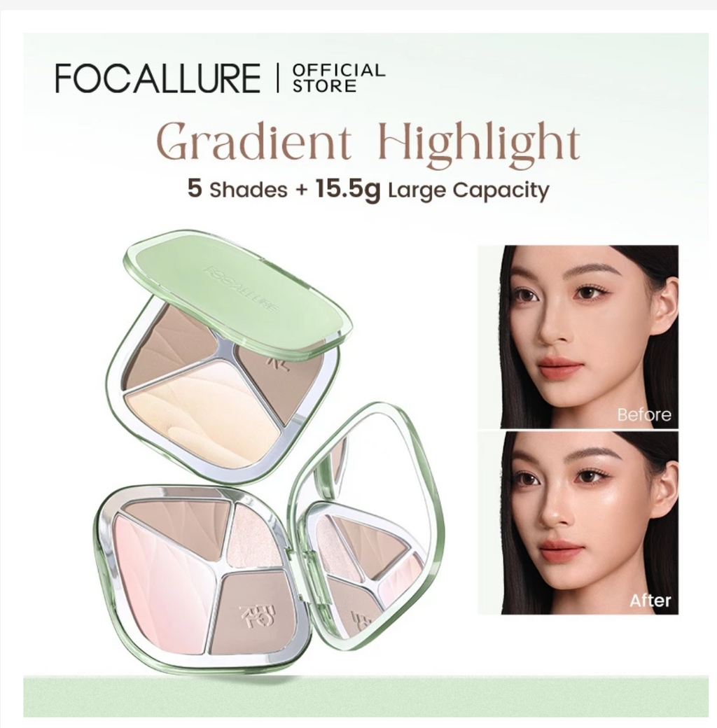 FOCALLURE Gradient Highlighter & Contour Palette, 5-Shade Face Sculpting Palette