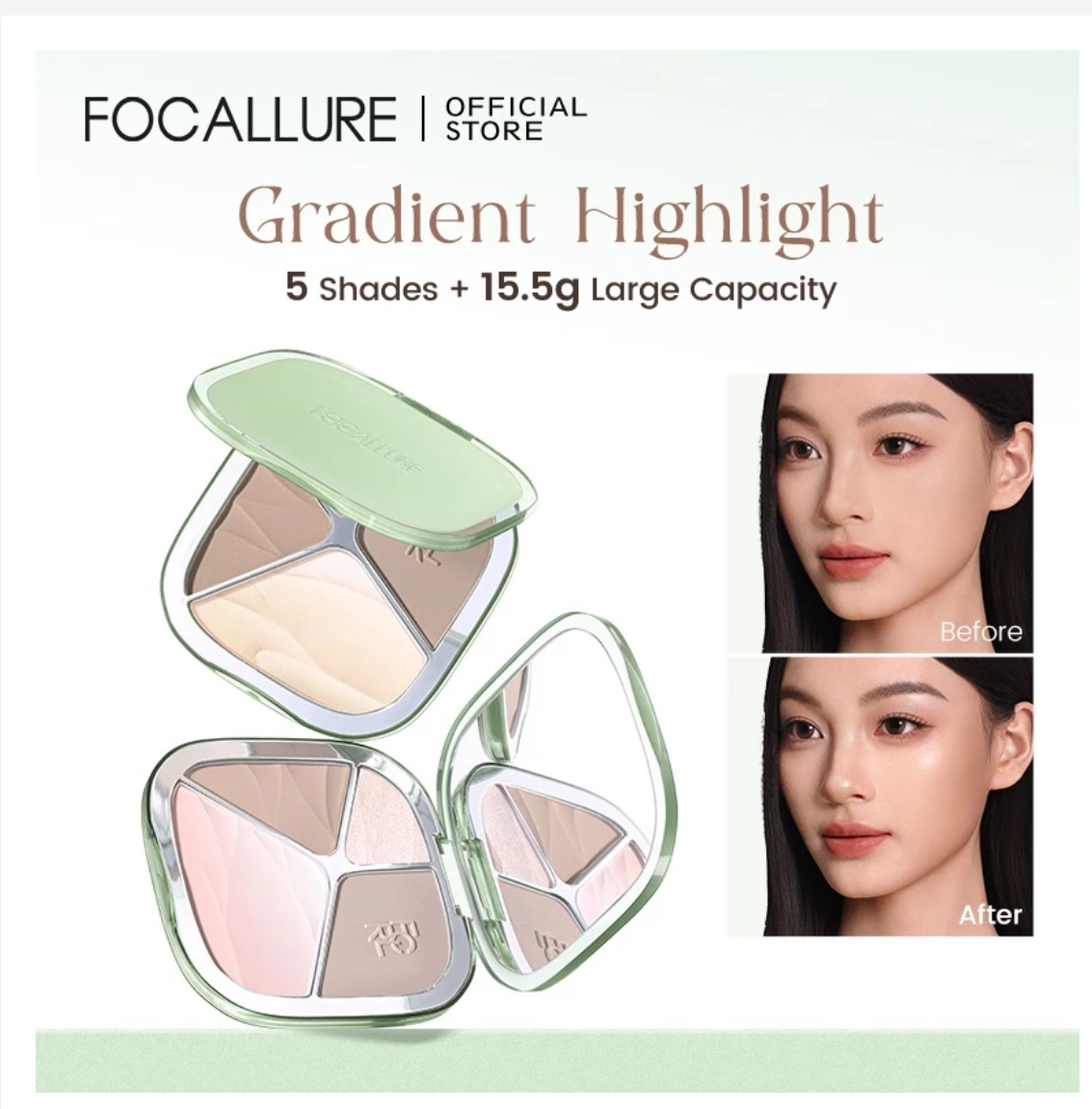 FOCALLURE Gradient Highlighter & Contour Palette, 5-Shade Face Sculpting Palette