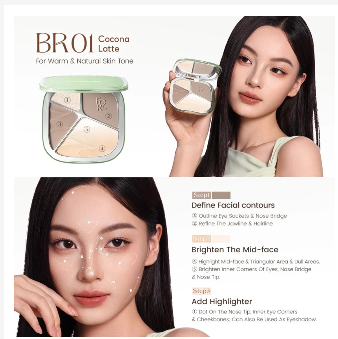 FOCALLURE Gradient Highlighter & Contour Palette, 5-Shade Face Sculpting Palette