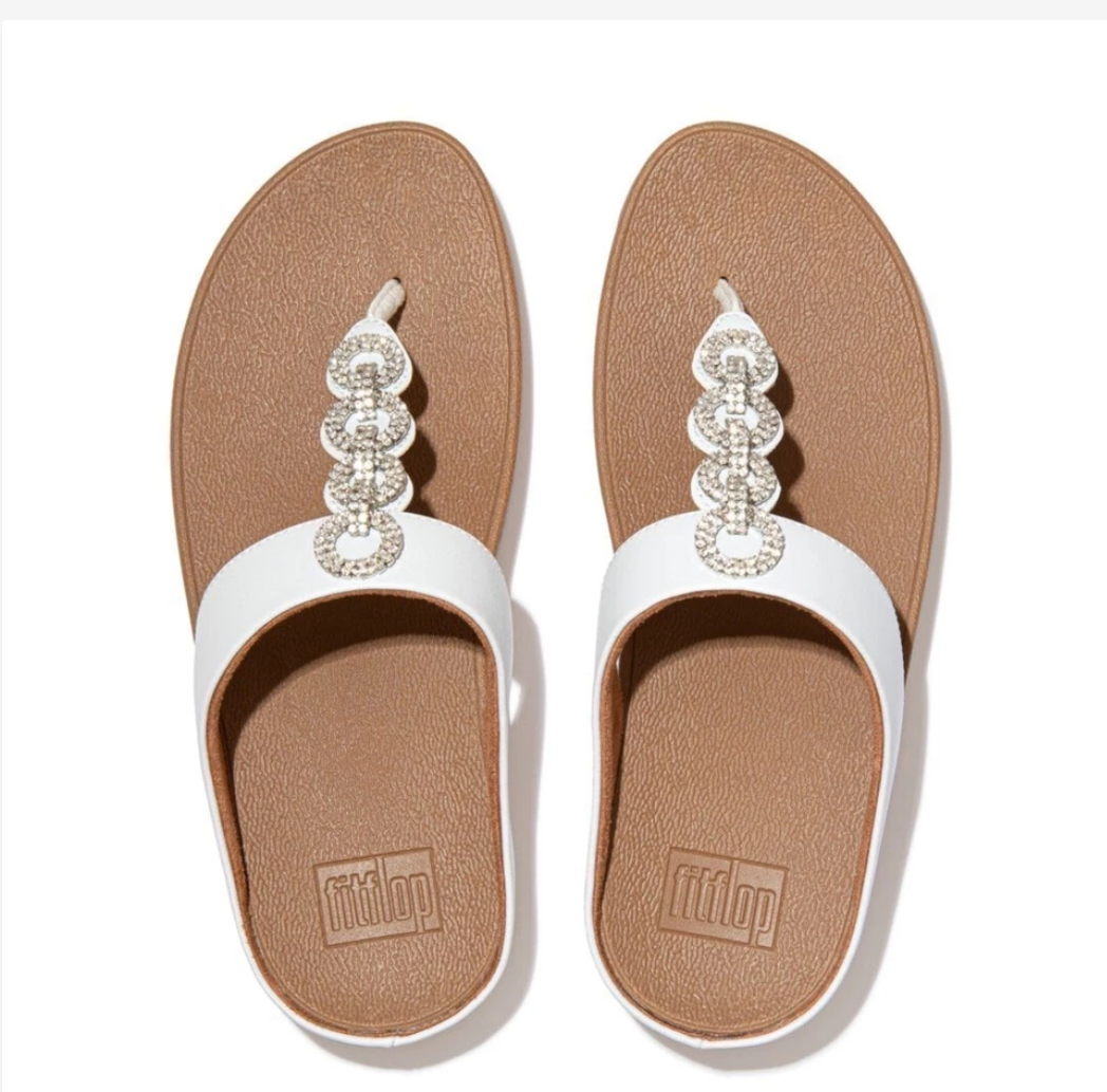 FitFlop Comm-Fino Sparkle Toe-Thongs Women’s Sandals – Urban White