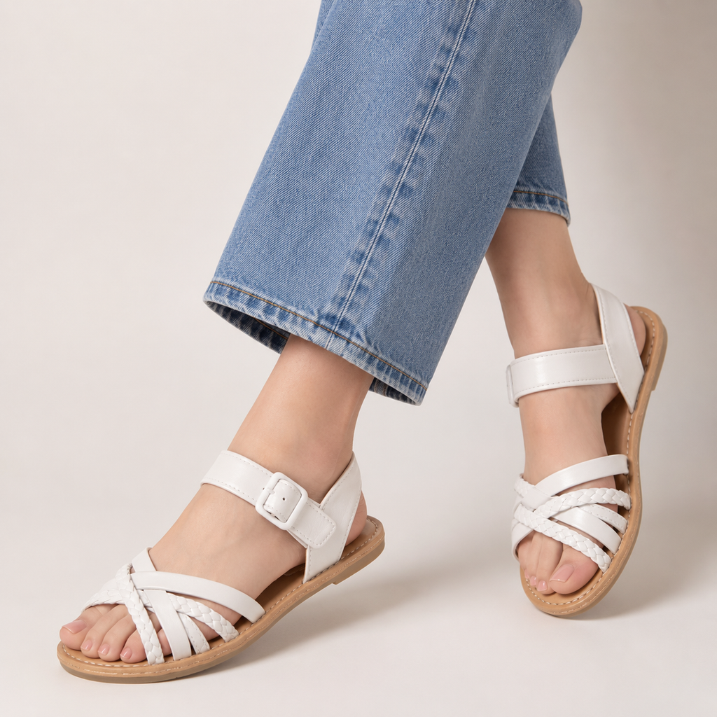 Women’s Vintage White Sandals  Clean Elegant Everyday Style