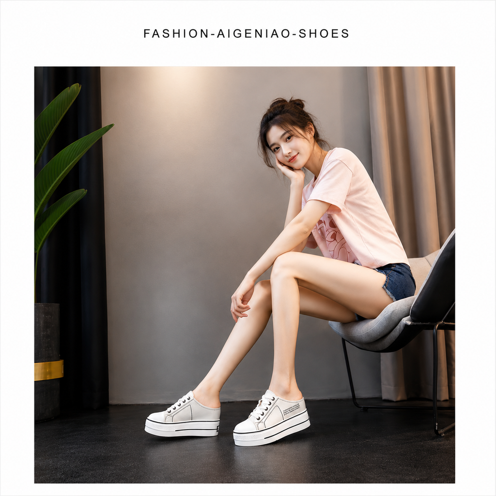 Platform Mule Sneakers  Korean Style