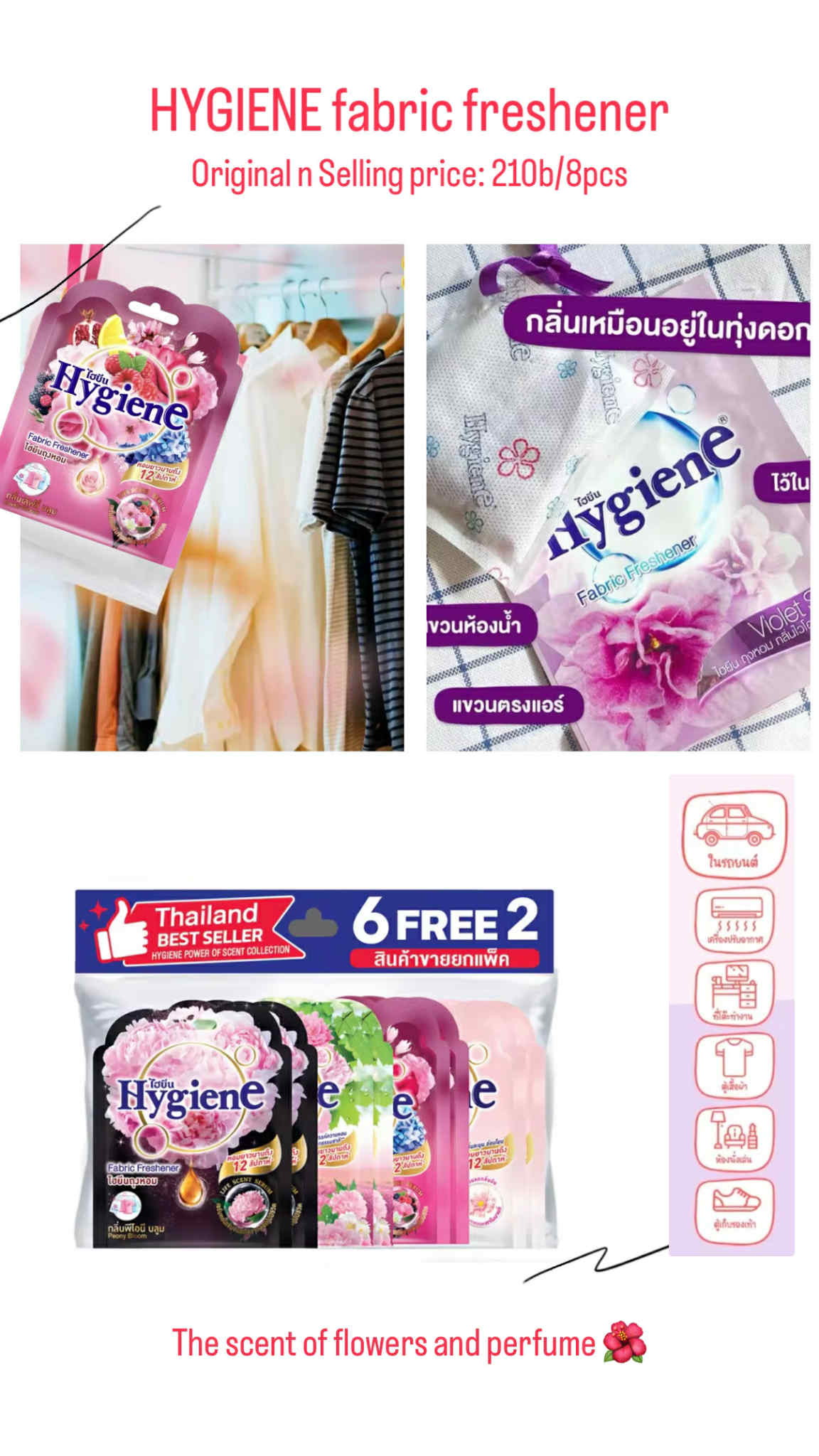 Hygiene Thai Fragrance Sachet Gift Set Closet & Drawer Scent Bags (10 Pack)