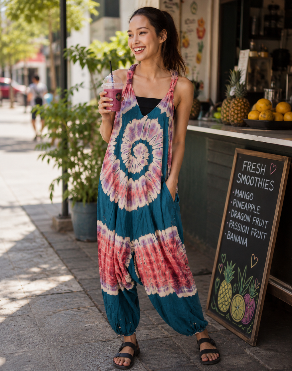 Y Boho Thai Jumpsuit Tie Dye Open Back Summer Jumpsuit