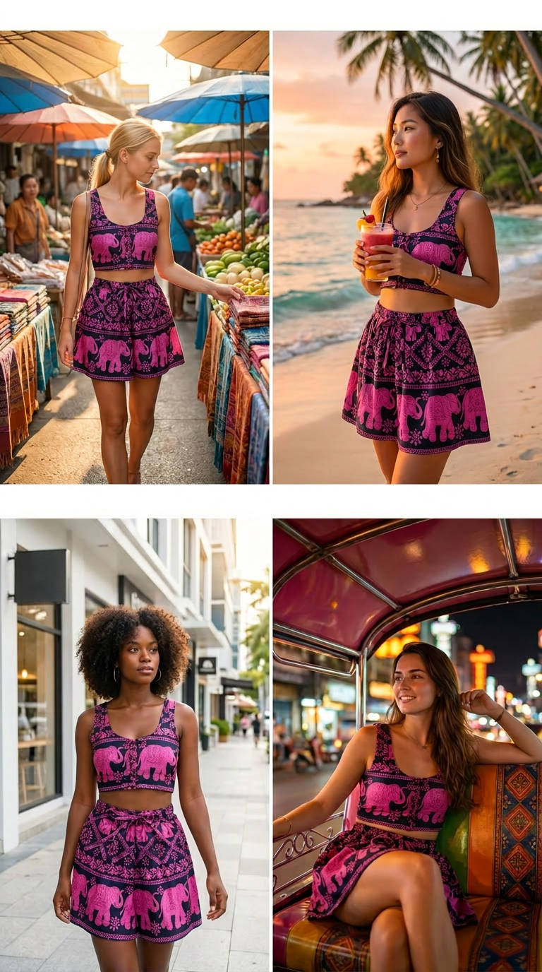 Thai Elephant Summer Set Crop Top & High Waist Shorts