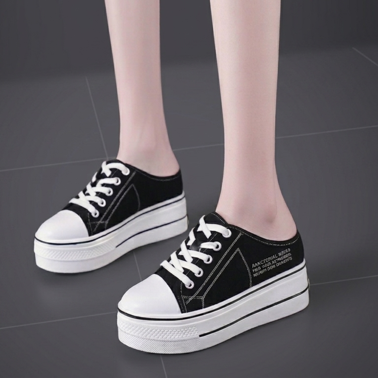 Platform Mule Sneakers  Korean Style