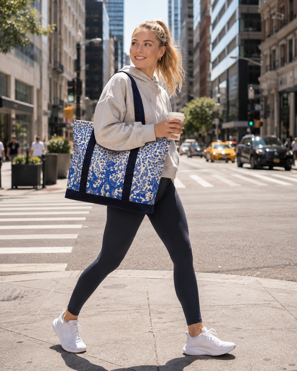 Blue & White Rabbit Canvas Tote Bag Elegant Thai Design