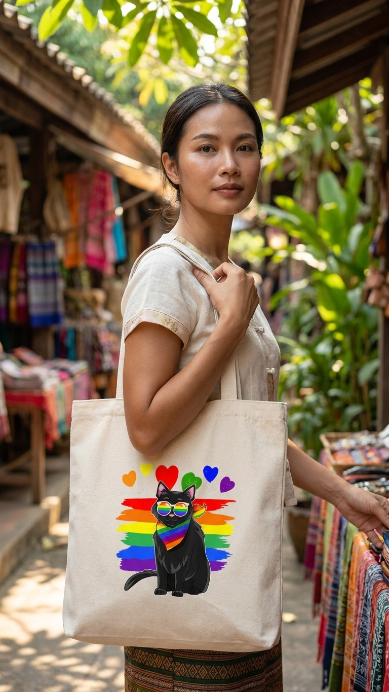 Thailand Pride Rainbow Tote Bag, Lightweight Canvas Shoulder Bag