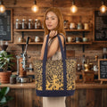 Golden Rabbits Canvas Tote  Elegant Thai Floral Design Bag