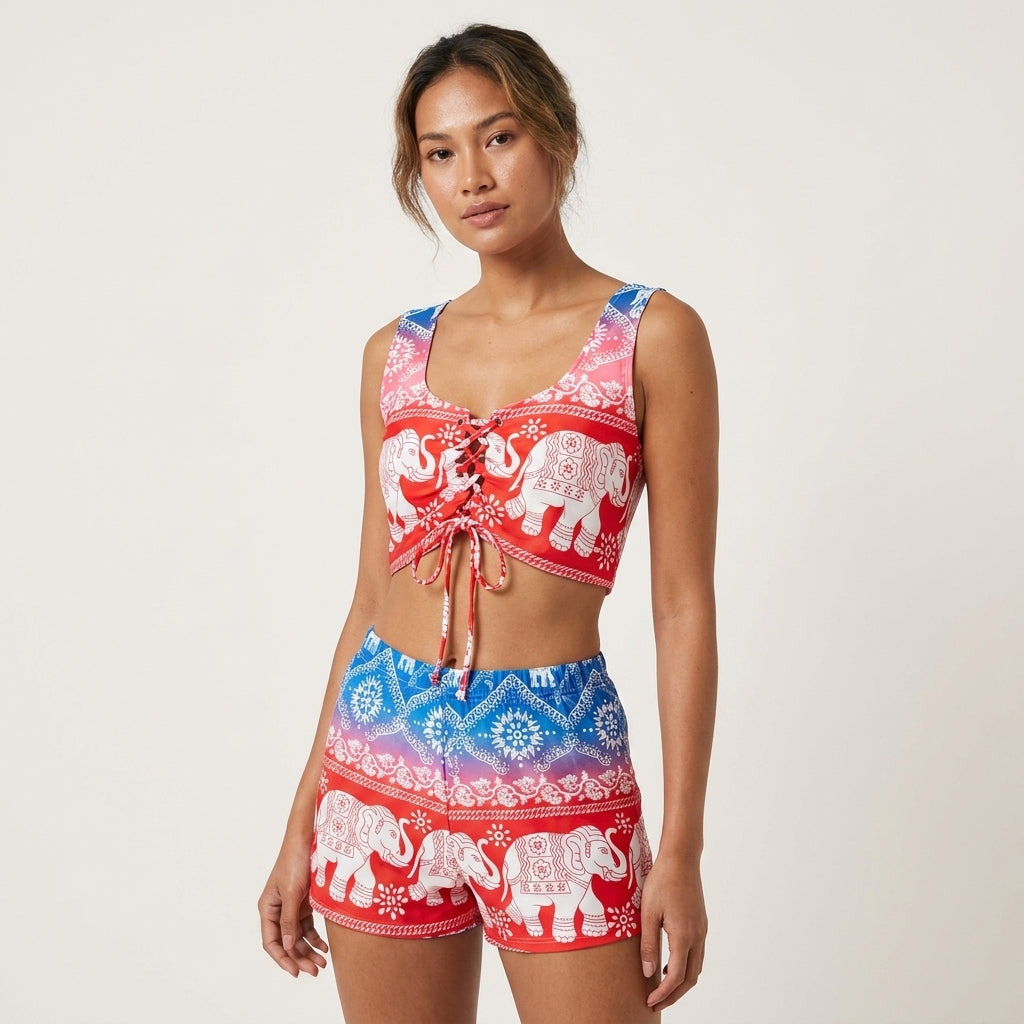 Thai Elephant Crop Top  Premium Italian Silk Double Layer