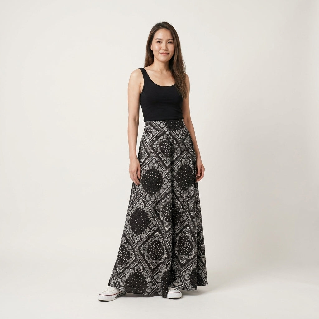 Thai Elephant Maxi Skirt Set  Premium Boho Crop Top & Flowing Skirt