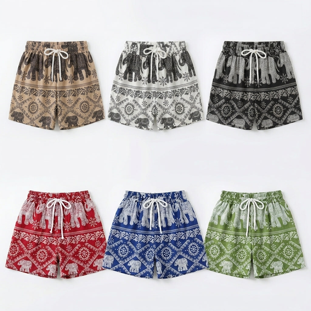 Thai Elephant Shorts  Lightweight Silk Boho Shorts