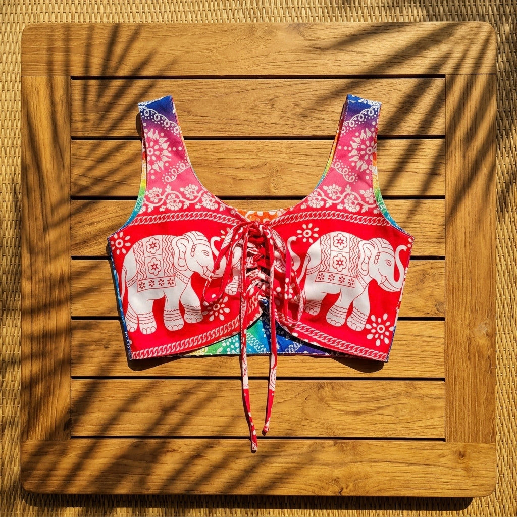 Thai Elephant Crop Top  Premium Italian Silk Double Layer