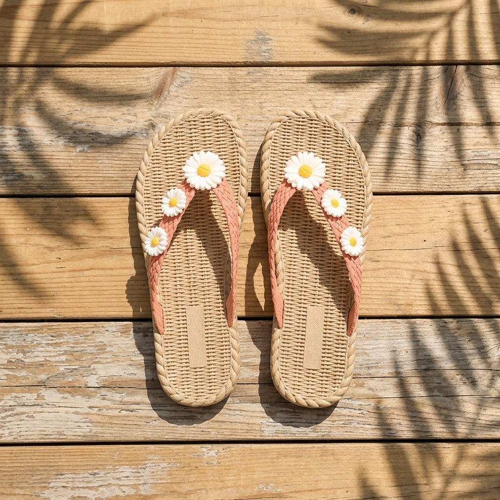 Women’s Daisy Flip Flops  Braided Sole Summer Style