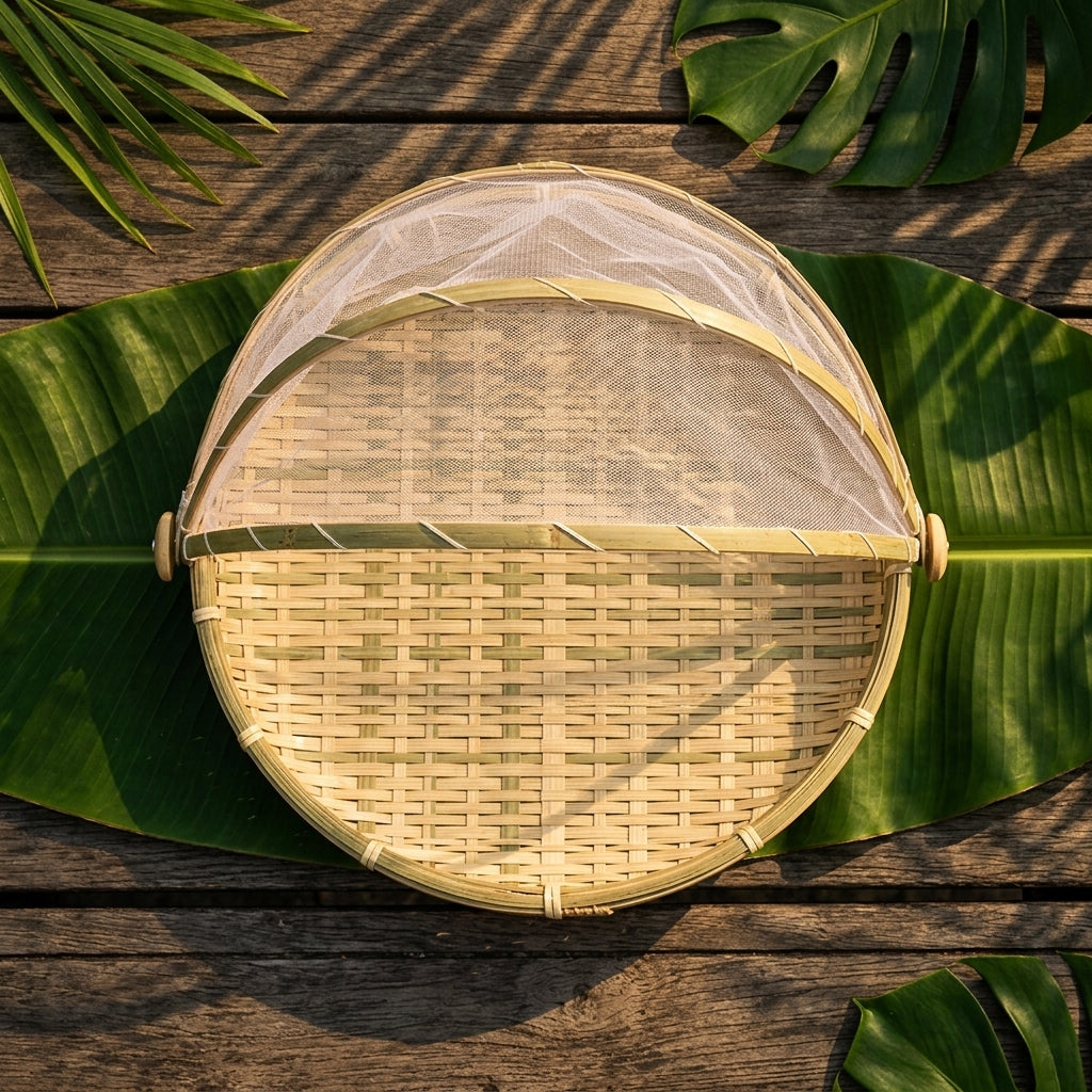 Foldable Bamboo Food Cover  Natural Mesh Protector
