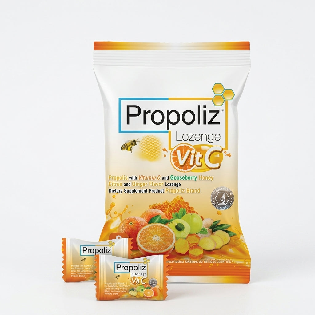 Propoliz Honey Lemon Lozenges – Original or Vitamin C, 8 Lozenges