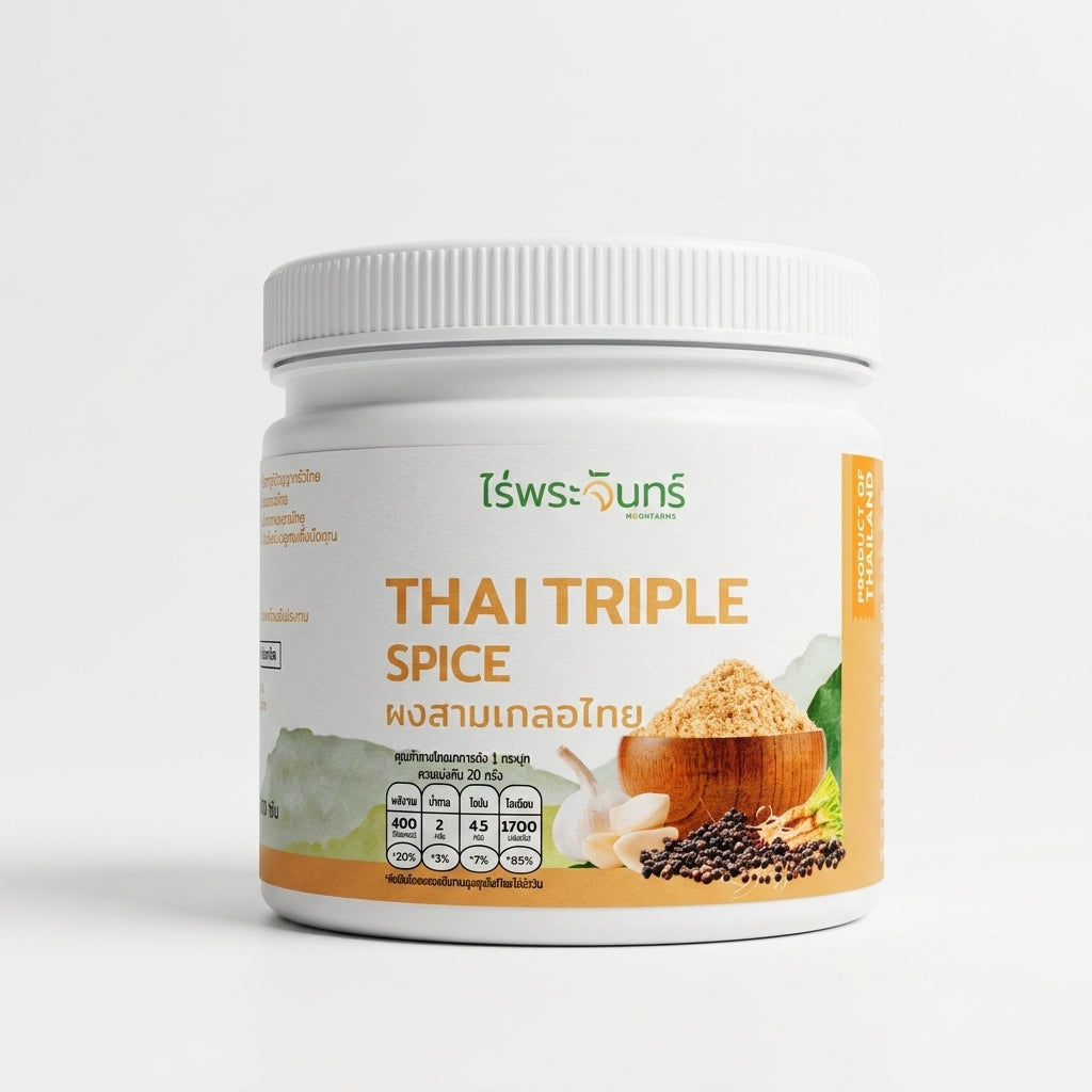 Rai Phra Chan Thai Triple Spice Powder – Garlic, Black Pepper & Coriander Root 100g