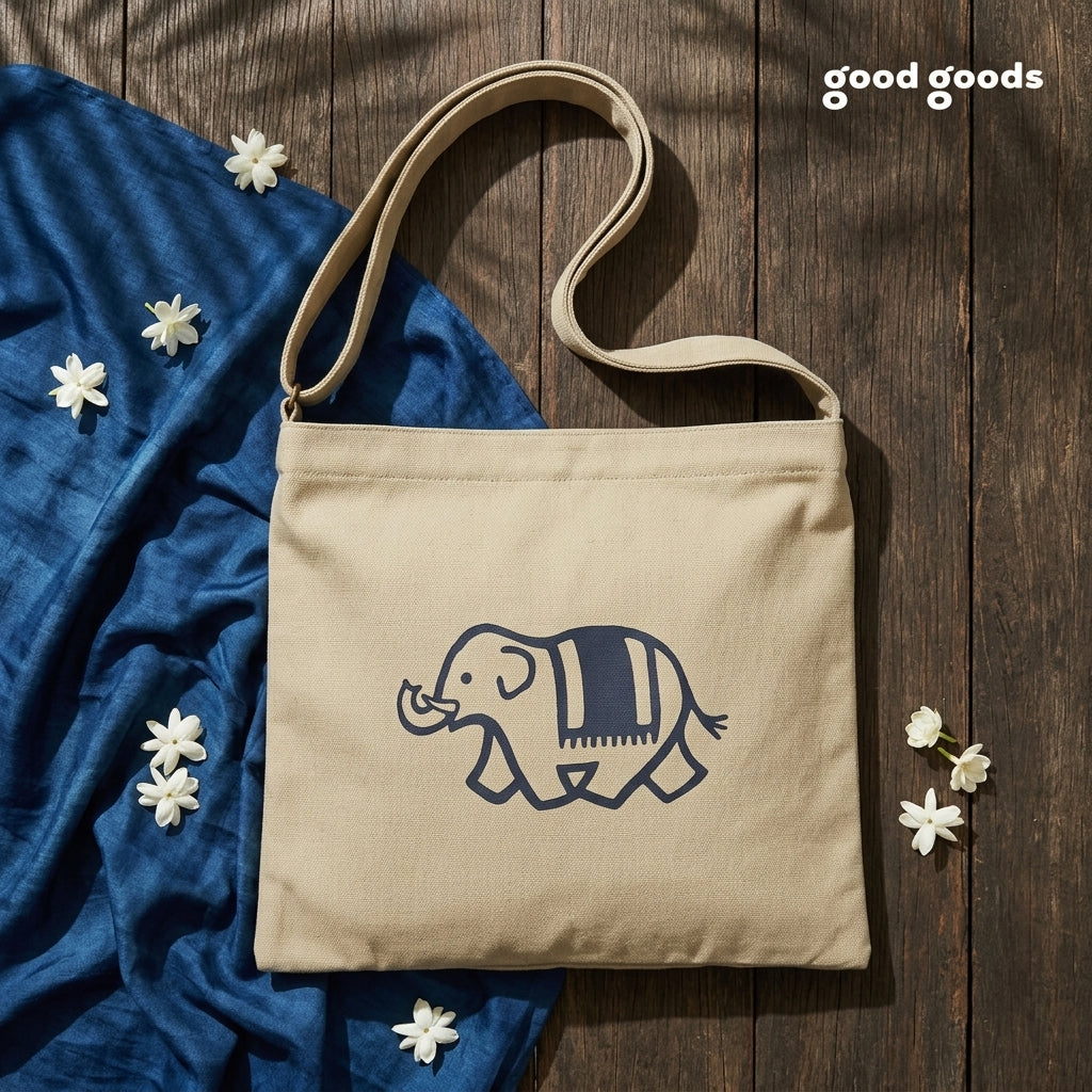 Good Goods Thai Elephant Print Shoulder Tote Bag – Choose Your Color
