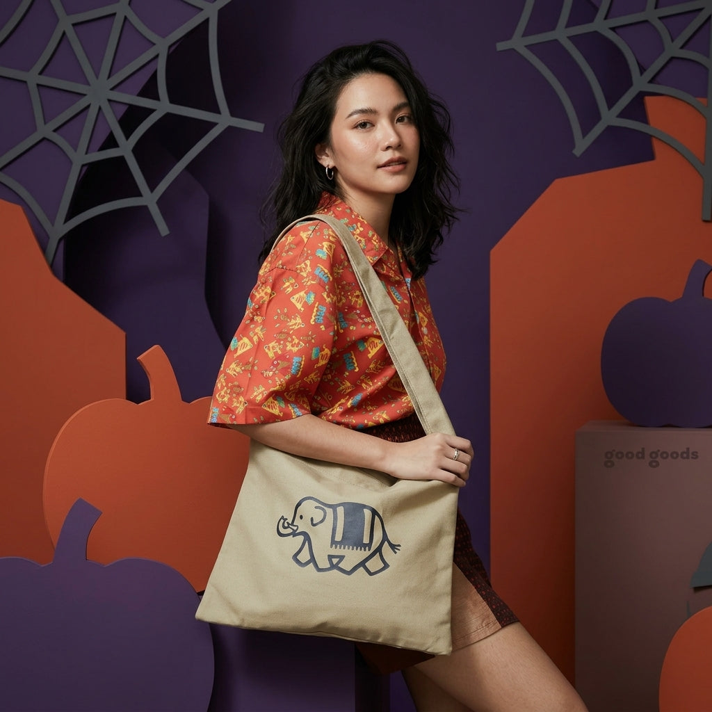 Good Goods Thai Elephant Print Shoulder Tote Bag – Choose Your Color