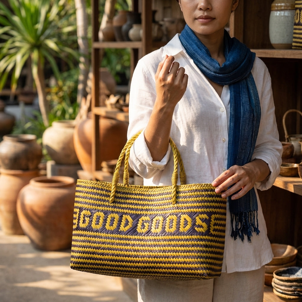 Good Goods Handmade Krajood Woven Basket Tote Bag – Choose Your Color