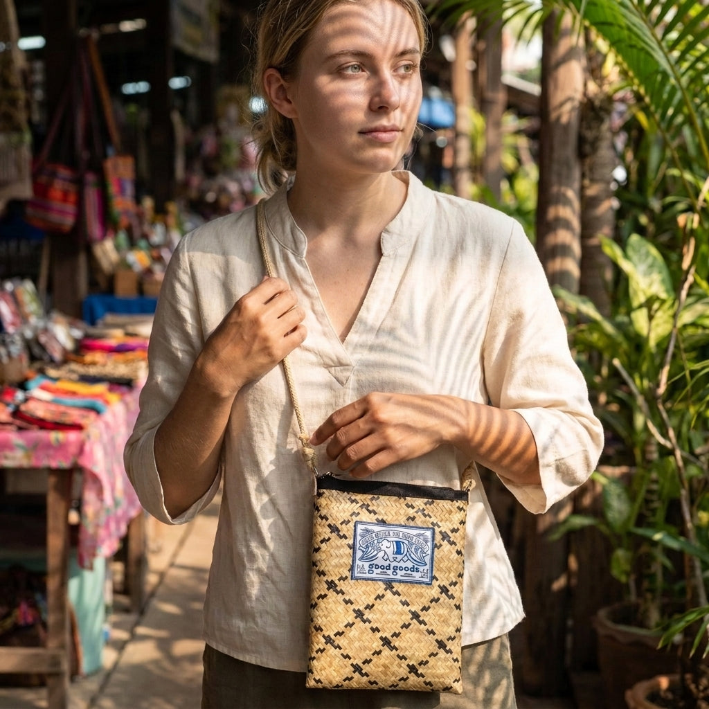 Good Goods Handmade Krajood Woven Crossbody Bag