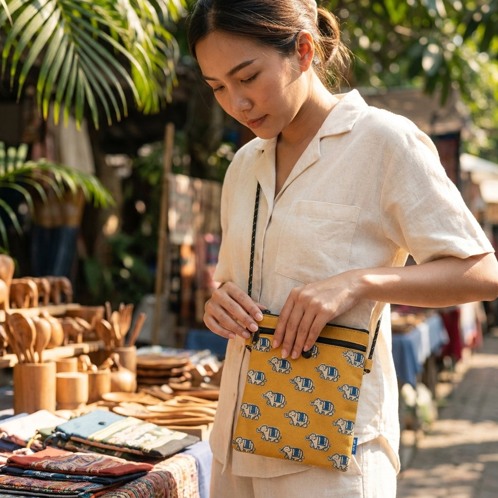 Good Goods Thai Elephant Print Crossbody Bag – Choose Your Color