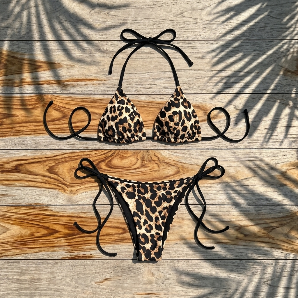 Leopard Print Adjustable Tie Bikini Set – 2 Piece