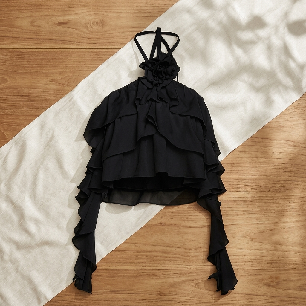 Ginny Ruffle Halter Top with Floral Detail – La Mode Studios