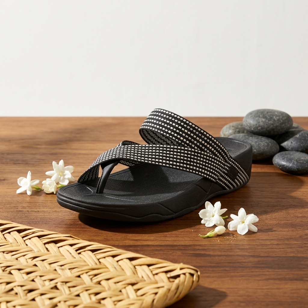 FitFlop Comm-Sling Weave Toe-Thongs Men’s Flip-Flops – Black Mix