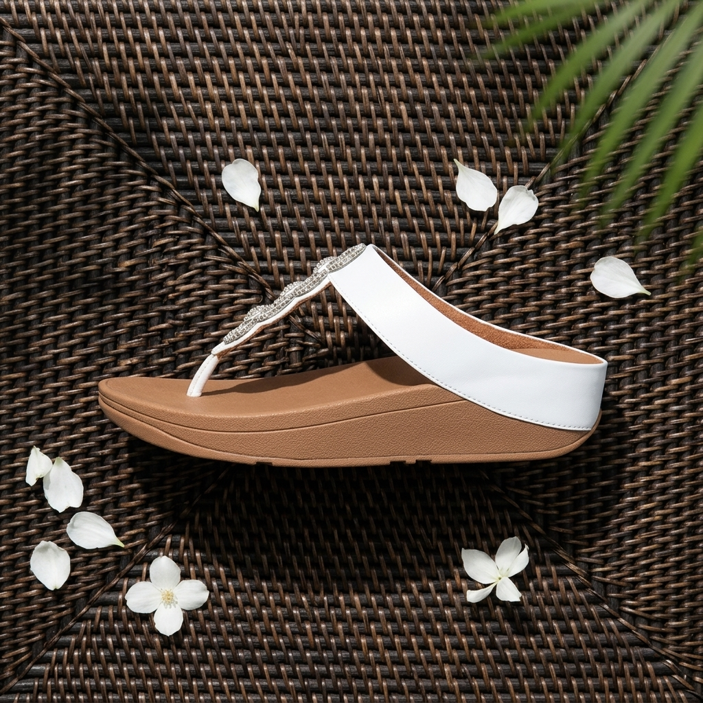 FitFlop Comm-Fino Sparkle Toe-Thongs Women’s Sandals – Urban White