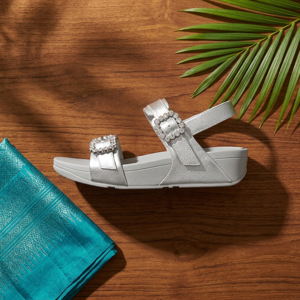 FitFlop Lulu Crystal-Buckle Back-Strap Women’s Sandals – Silver