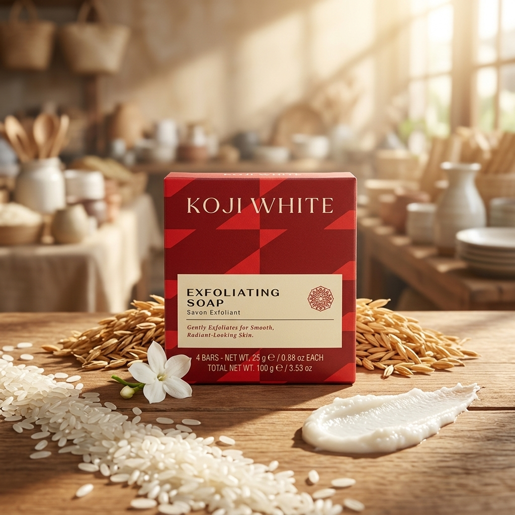 Koji White AHA Exfoliating Soap with Kojic Acid & Niacinamide – 4 x 25g