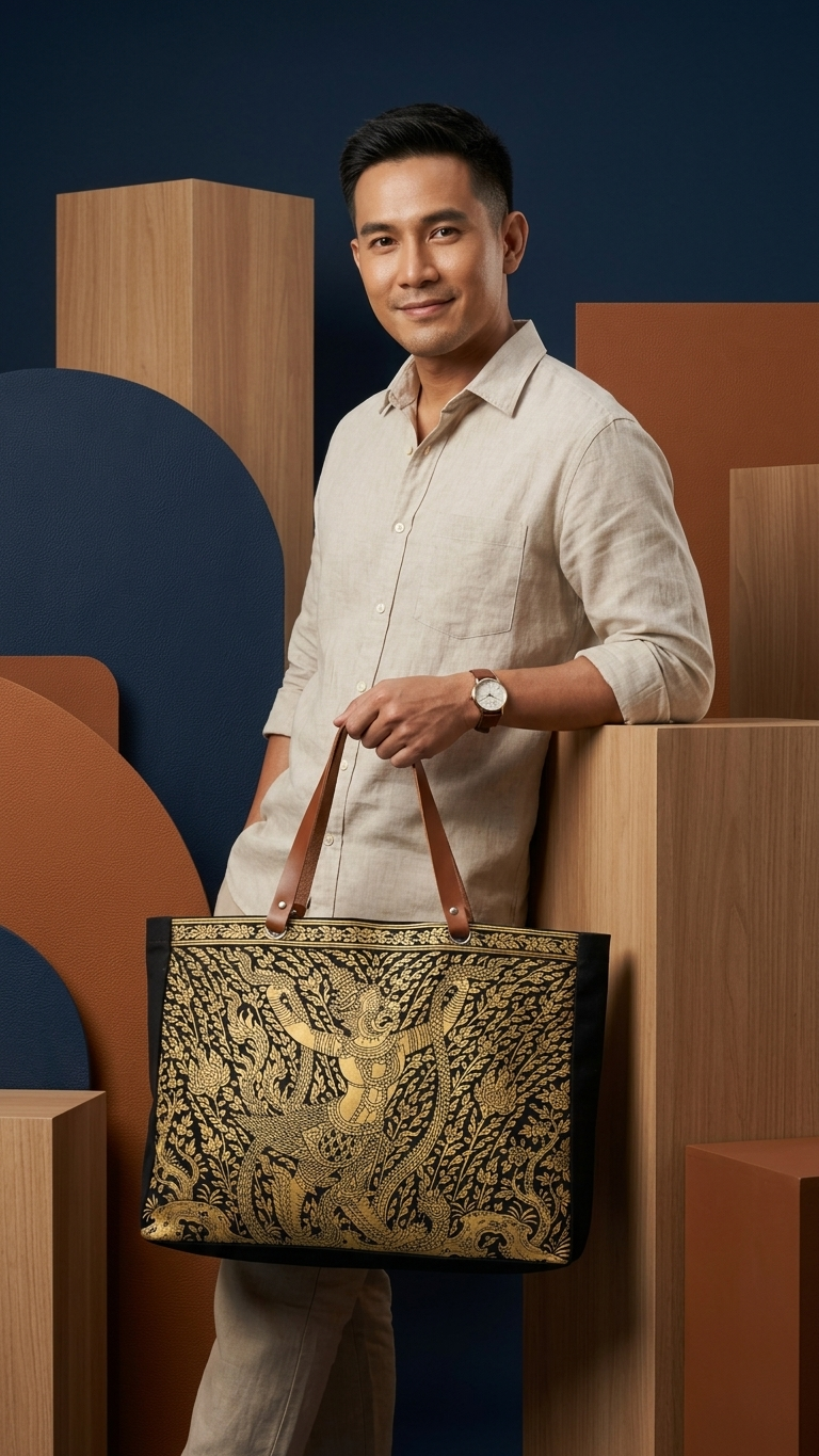 Garuda & Naga Golden Canvas Tote Thai Mythology Premium Bag