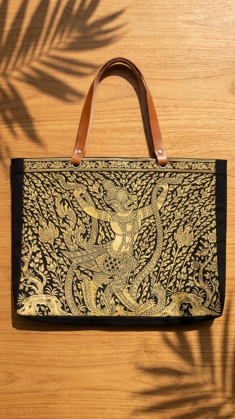 Garuda & Naga Golden Canvas Tote Thai Mythology Premium Bag