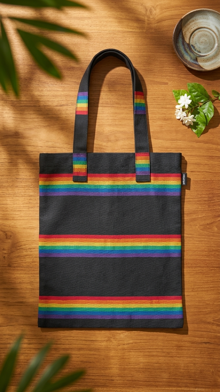 Pride Rainbow Tote Bag, Handmade Cotton Shoulder Bag