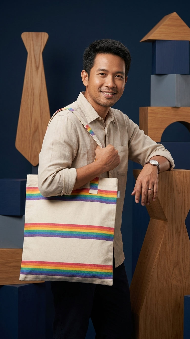 Pride Rainbow Tote Bag, Handmade Cotton Shoulder Bag