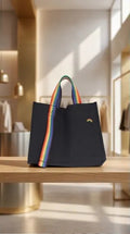 Pride Rainbow Strap Canvas Tote Bag, Black Shoulder Bag